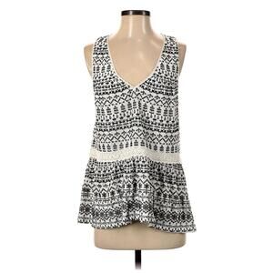 Anthropologie Maeve Sleeveless Top V-Neck Black White Embroidered | Size L| NWOT